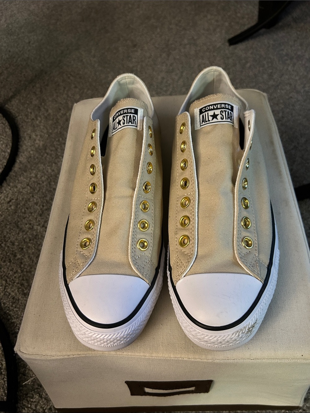 Converse All Star Men's Slip-On Canvas Sneakers - Beige with Gold Eyelets